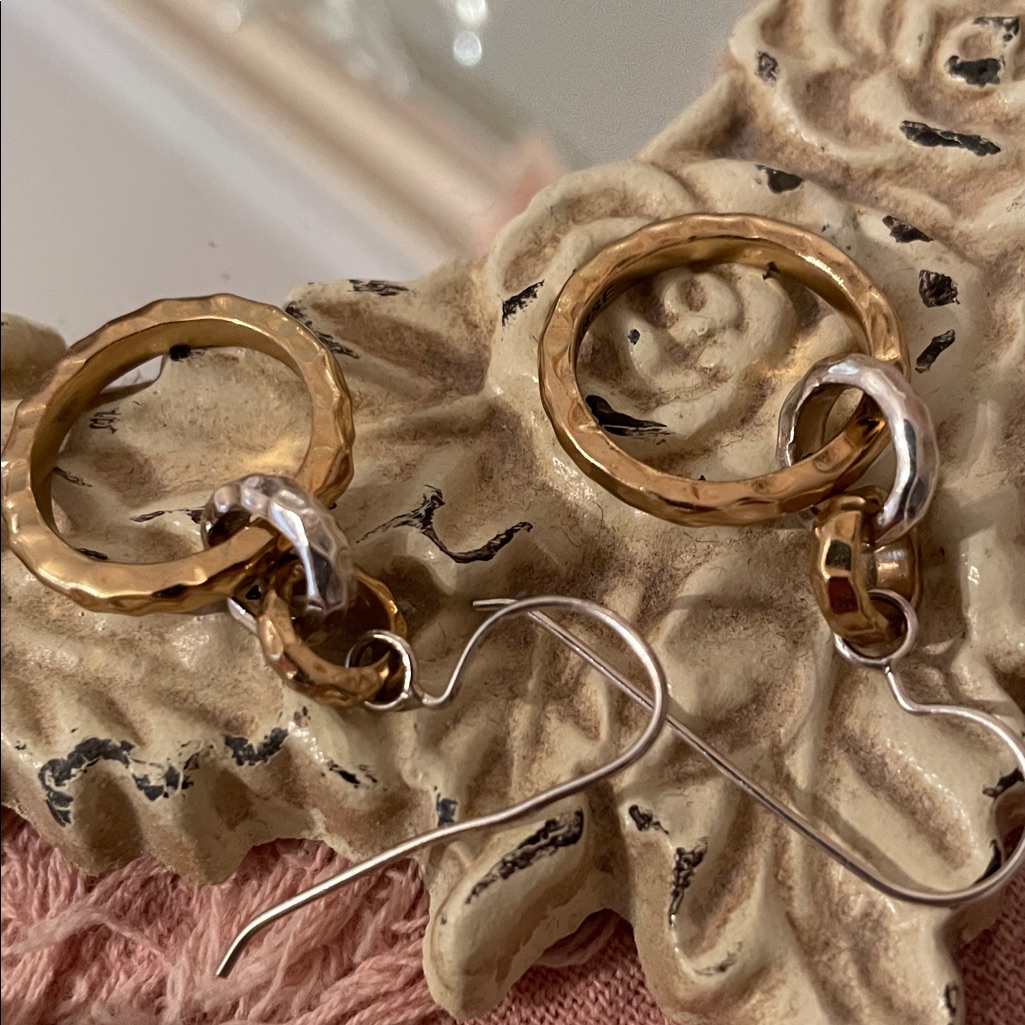 Barse 925 Silver And Gold Hoop Earrings With 1 1/2” Drop On French Wire